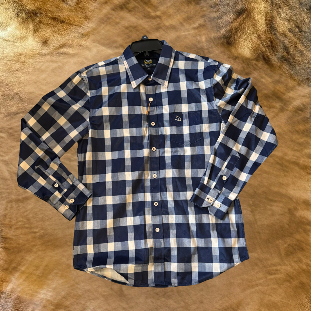 Camisa Plaid de Cuadros Azul Marino y Blanco - Estilo Vaquero