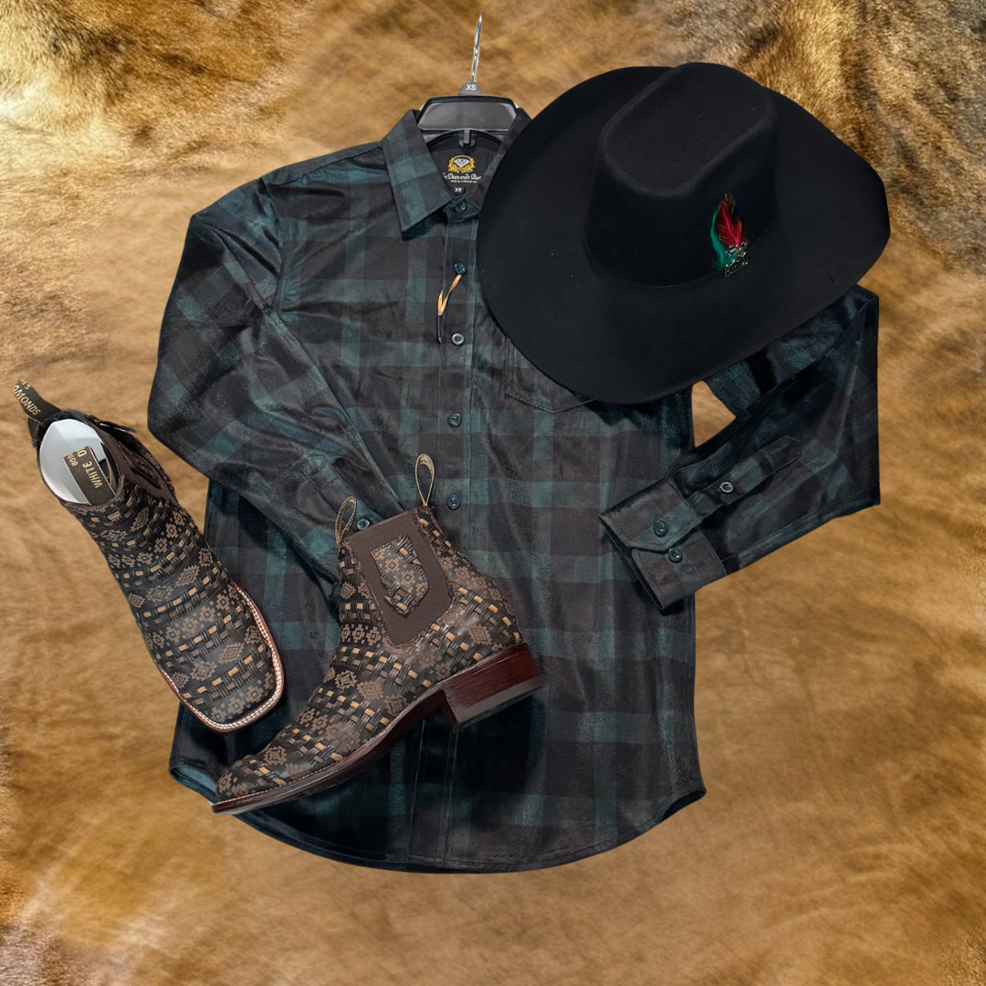 Camisa Vaquera Plaid de Cuadros Verde oscuro