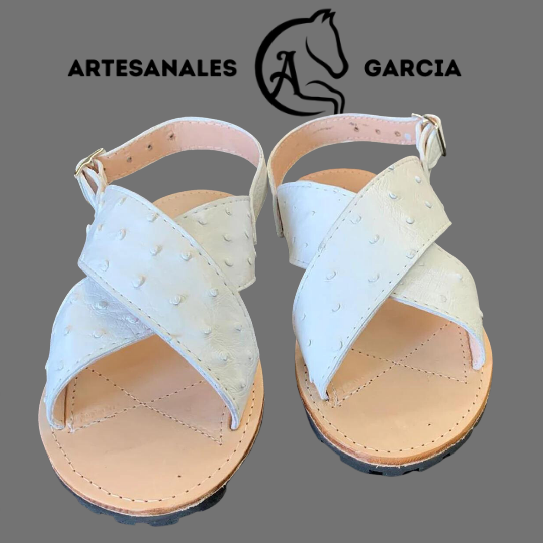 Huaraches Cruzado Avestruz Blanco Fino Original