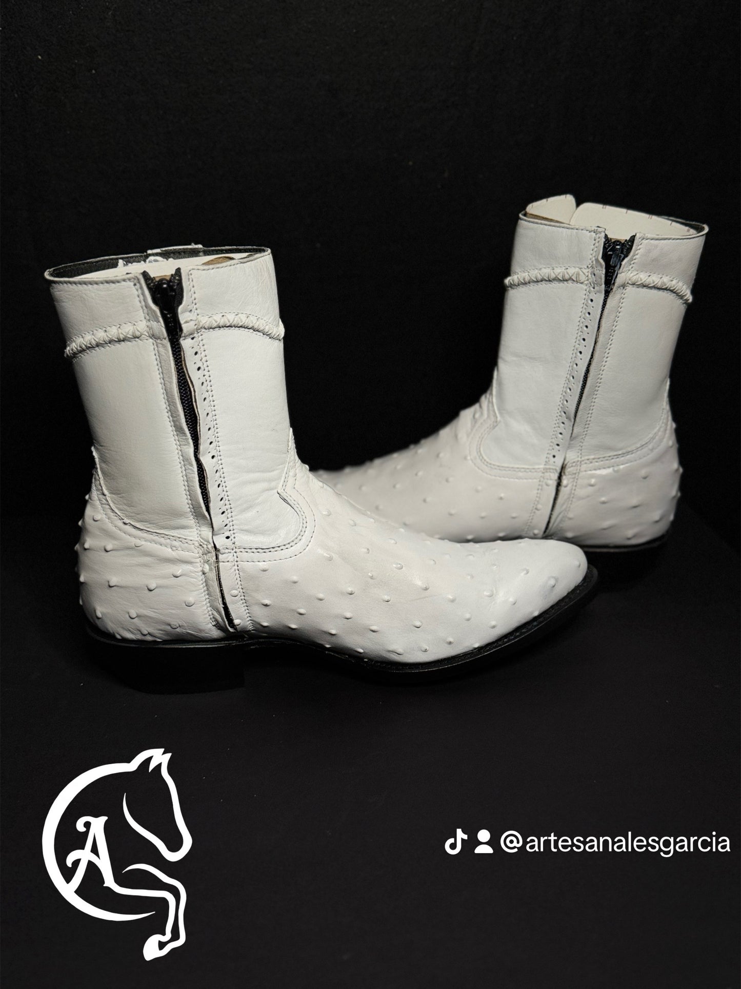 Bota Zipper Skinny Oval ( 900 ) Avestruz Grabada Blanca