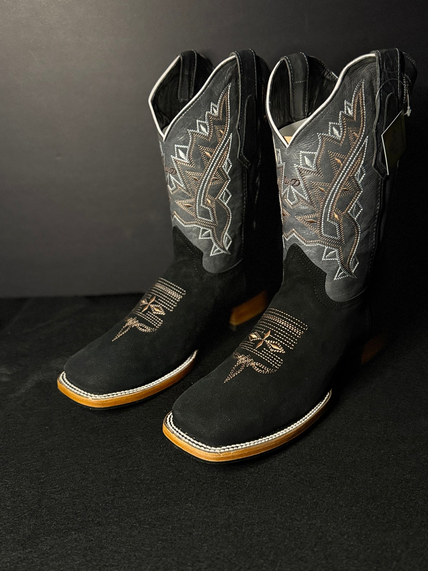 Bota Rodeo Gamuza Nobuck Punta Cuadrada Negra / Arena / Cafe