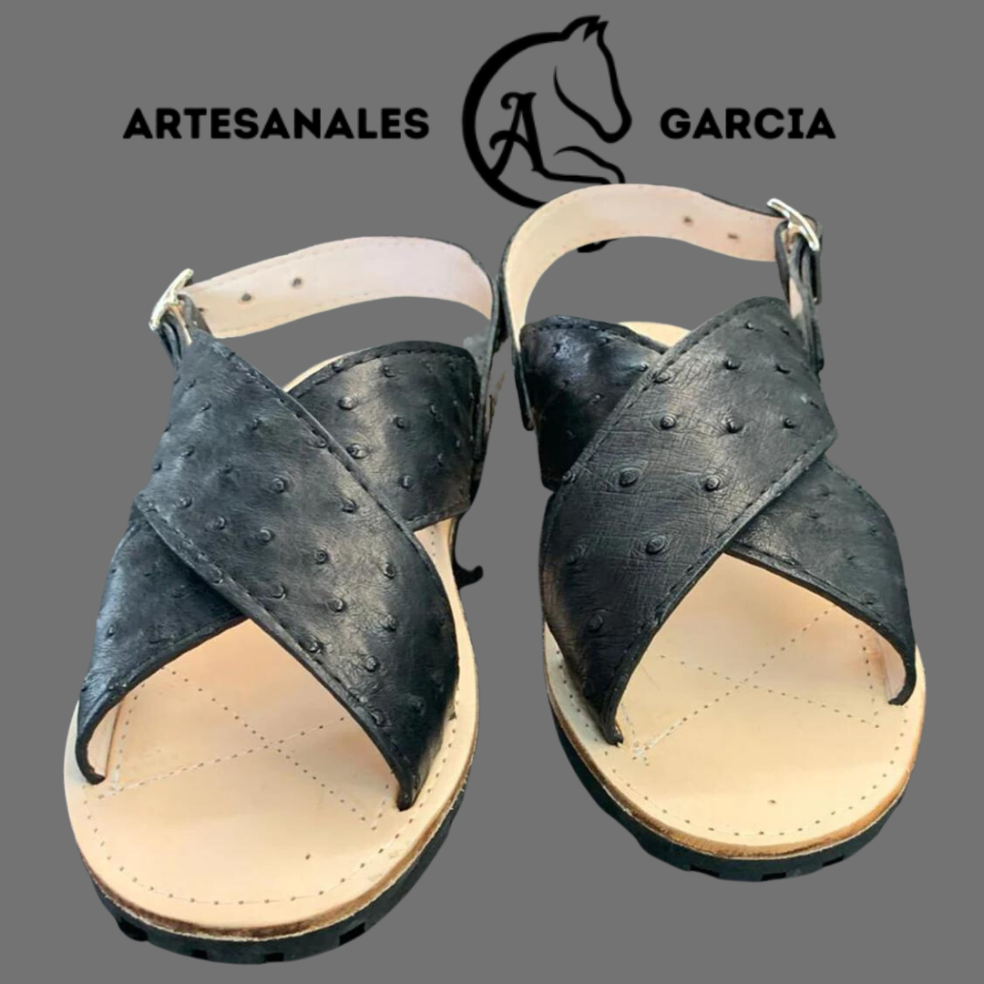 Huaraches Cruzado Avestruz Negro Fino Original