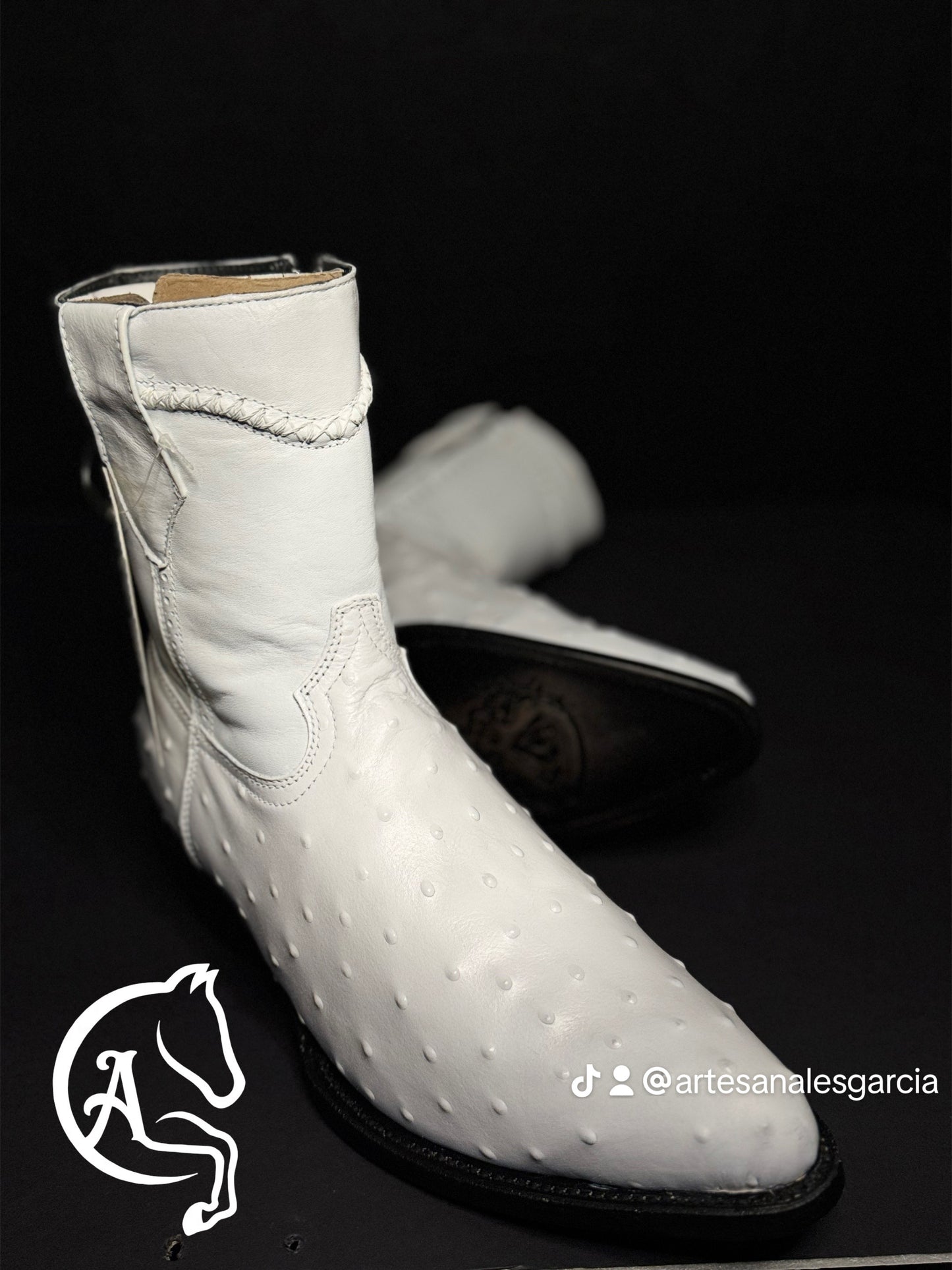 Bota Zipper Skinny Oval ( 900 ) Avestruz Grabada Blanca