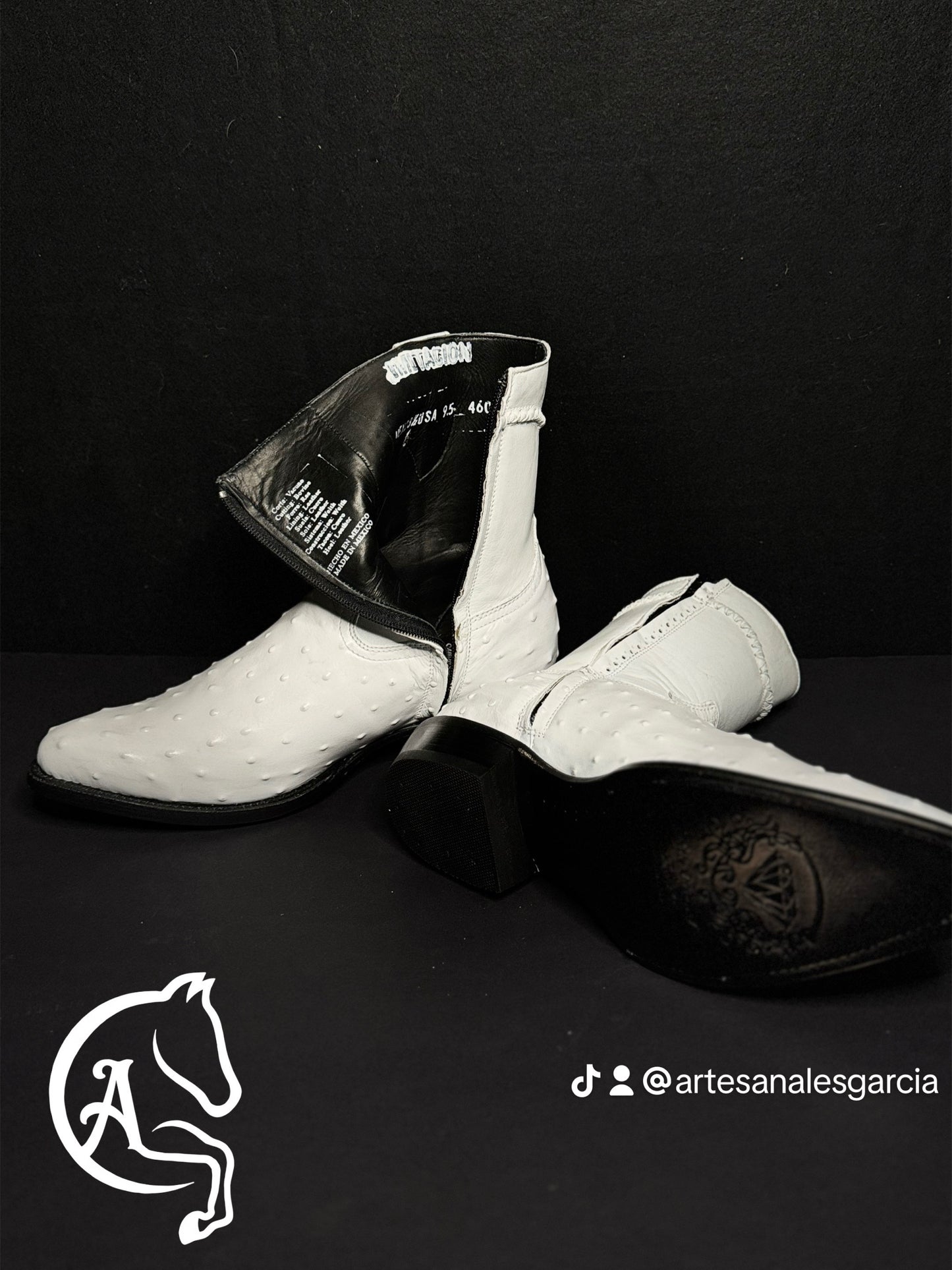 Bota Zipper Skinny Oval ( 900 ) Avestruz Grabada Blanca