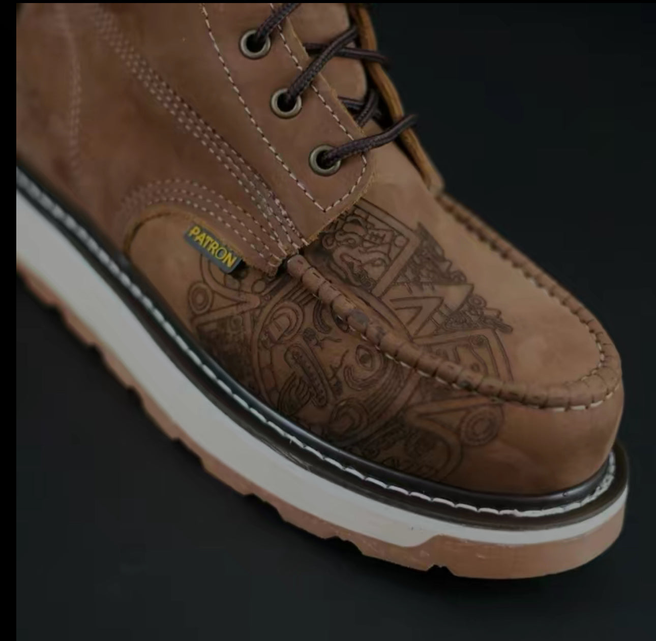 Men’s 6” Aztec Print Moc Toe Work Boots – Full Grain Leather, Lightweight Comfort Sole