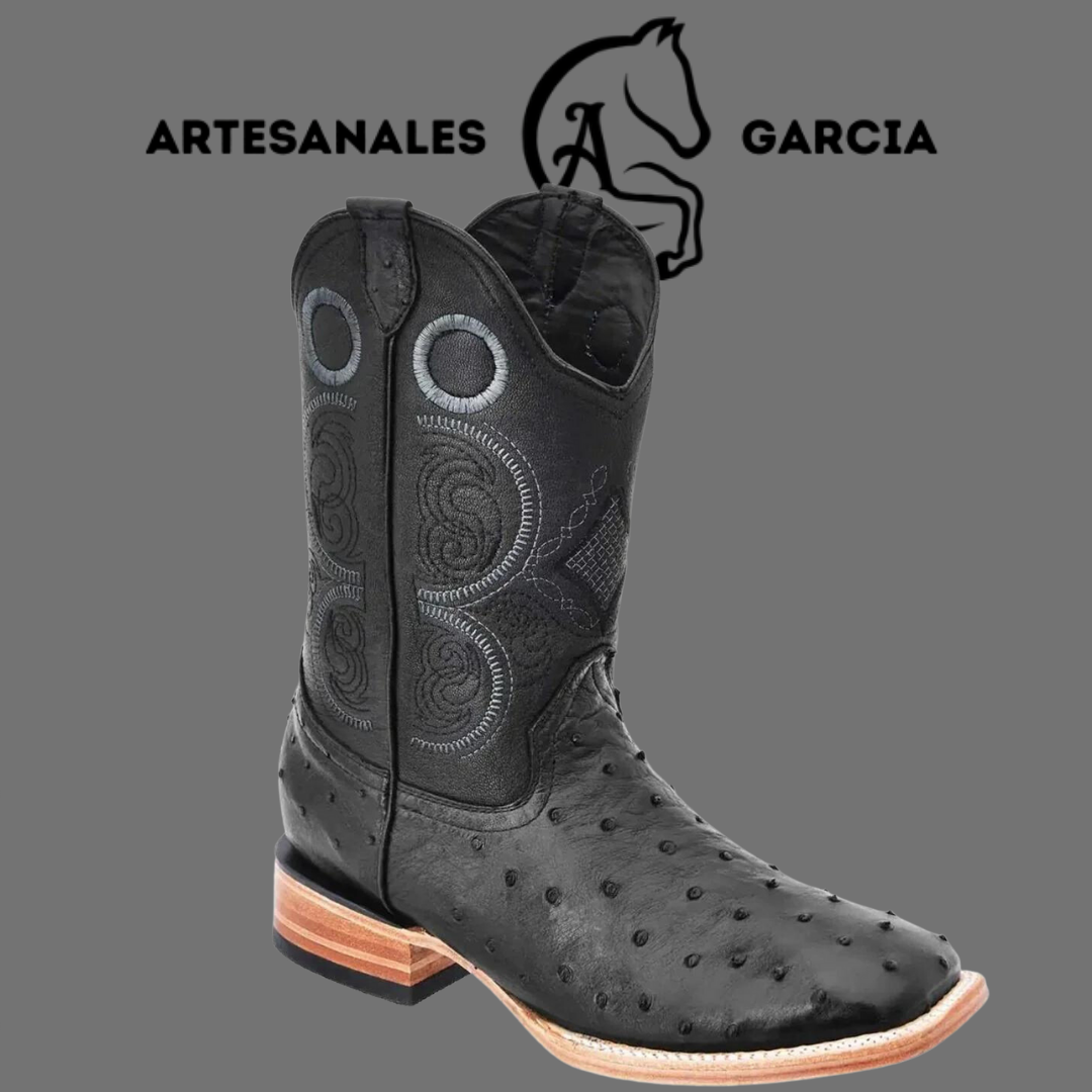 Bota Rodeo Americana Avestruz Original Negra WD 252