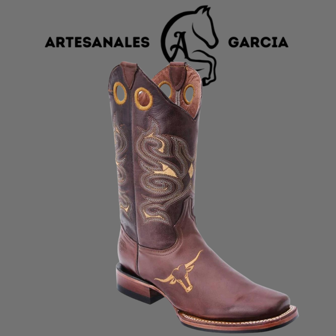 Bota Horma Cuadrado Toro Bordado al Lado Café S/ Hule WD 330