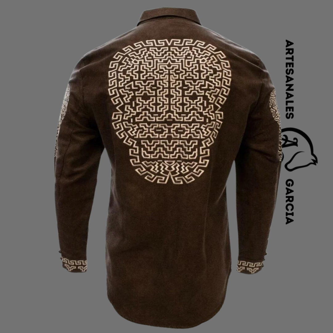 Camisa Charra Gamuza Bordada Café WD 811