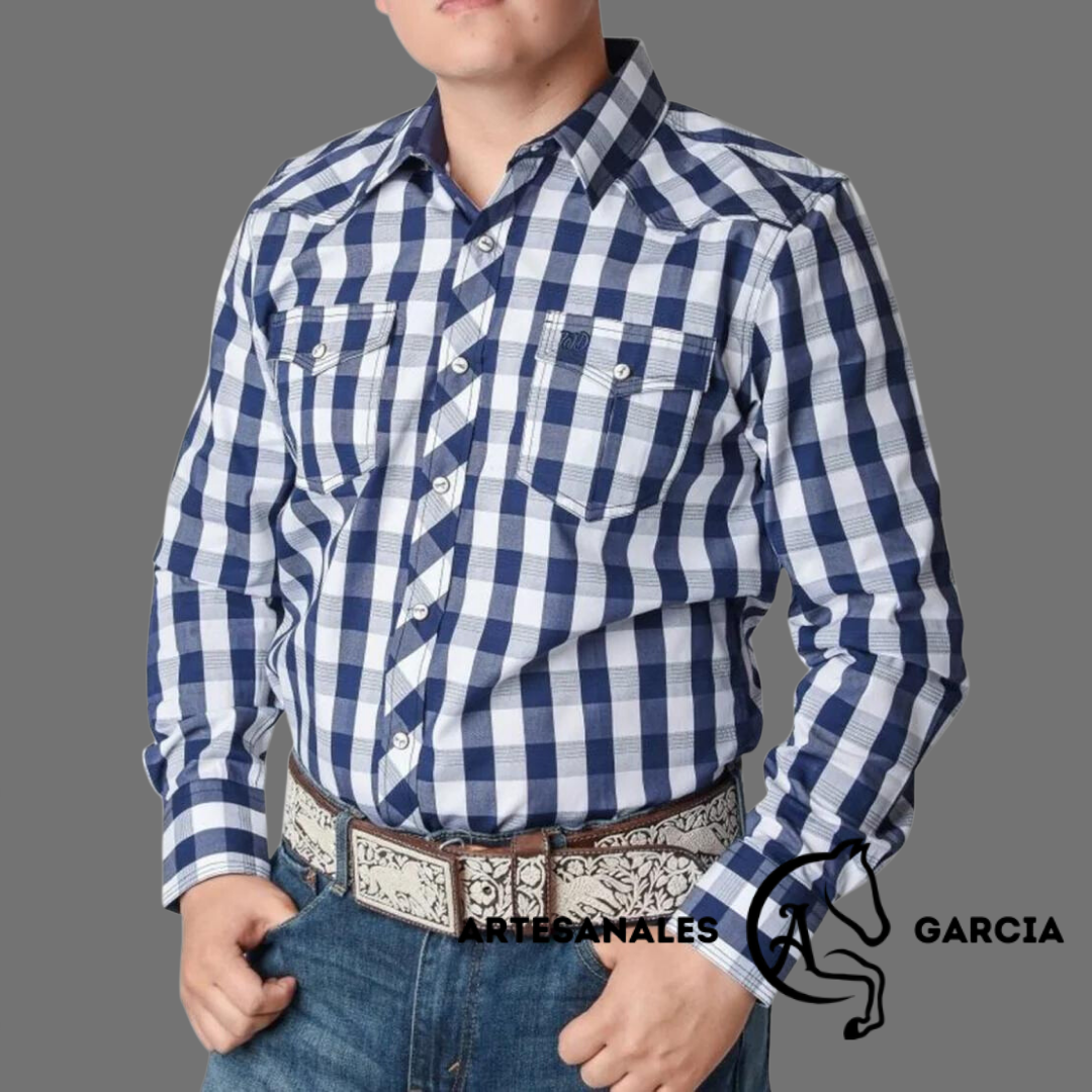 Camisa Vaquera Cuadro Flannel Blanco / Azul WD 903