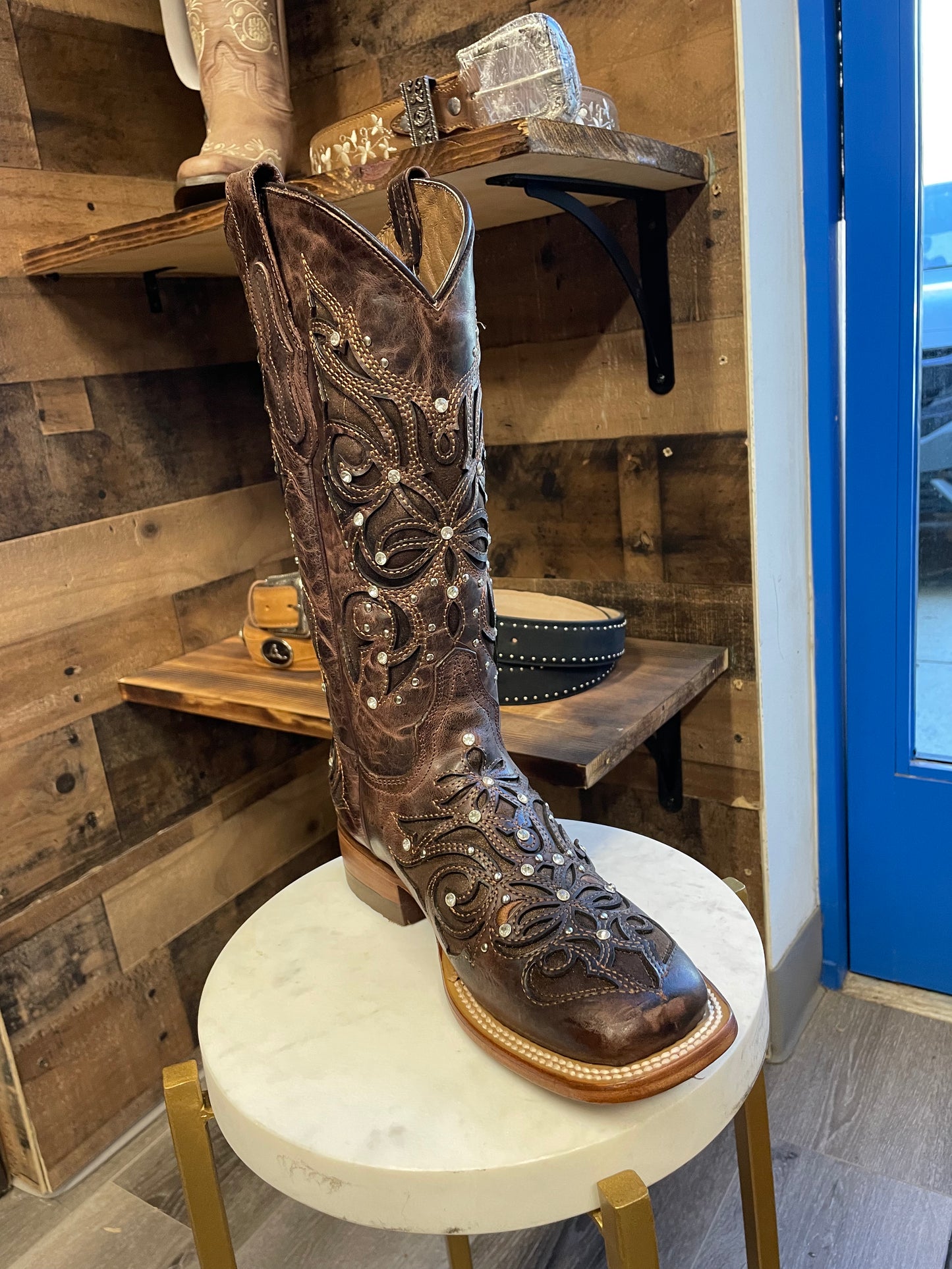 Bota Rodeo Dama Navajeado Brillo Café