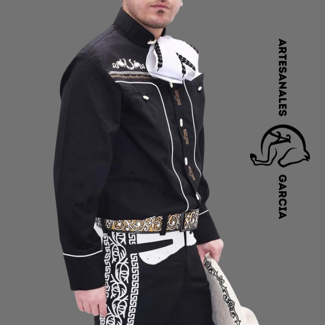 Camisa Charra Tradicional Huesito Negra WD 837