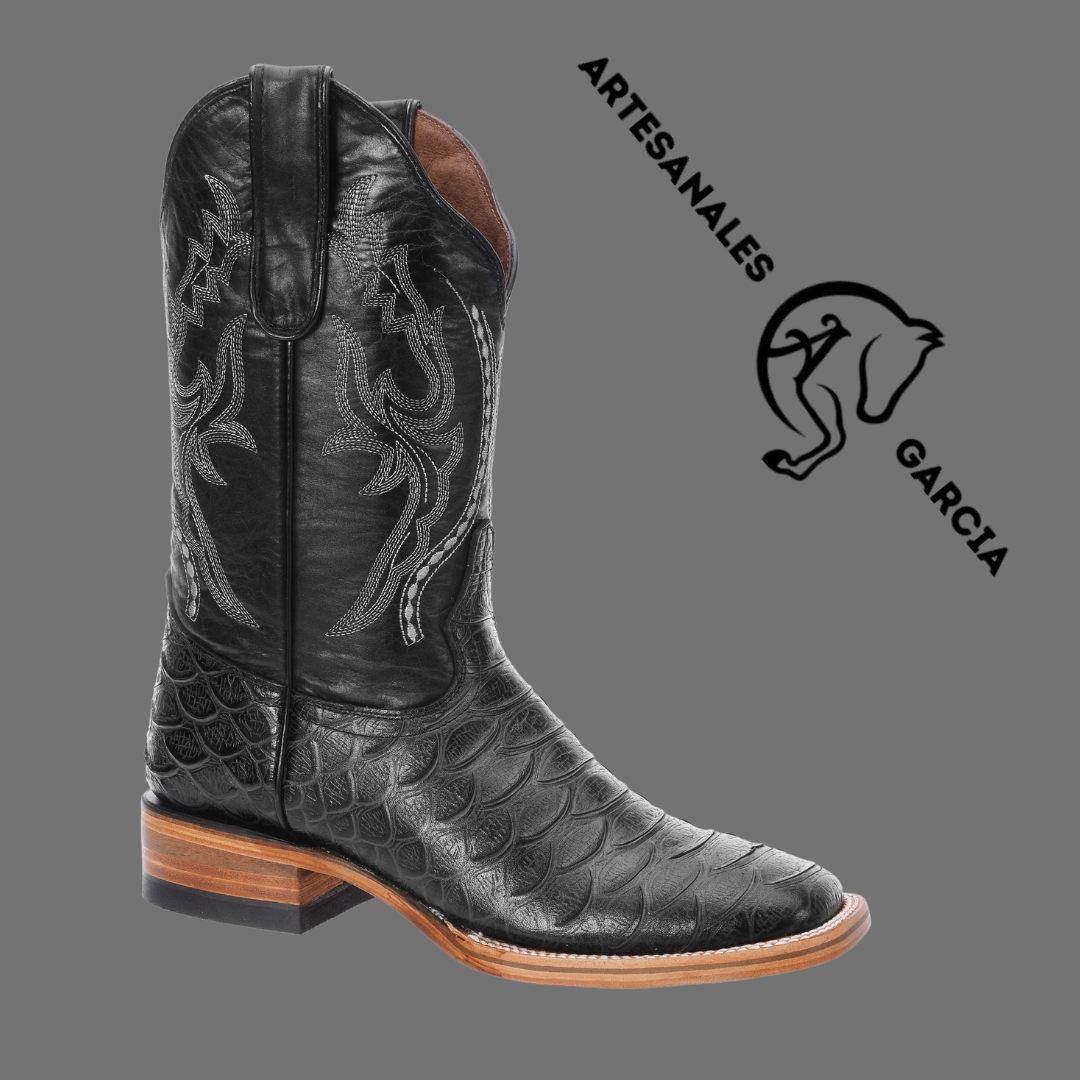 Bota Rodeo Punta Cuadrada Pithon Negro Clon WD 297