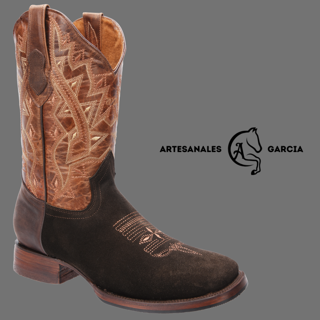 Bota Rodeo Gamuza Nobuck Punta Cuadrada Negra / Arena / Cafe
