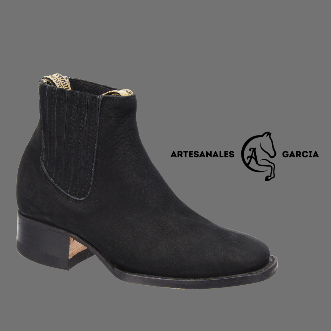 Botin Rodeo Punta Cuadrado de Joven Negro Gamuza WD 347