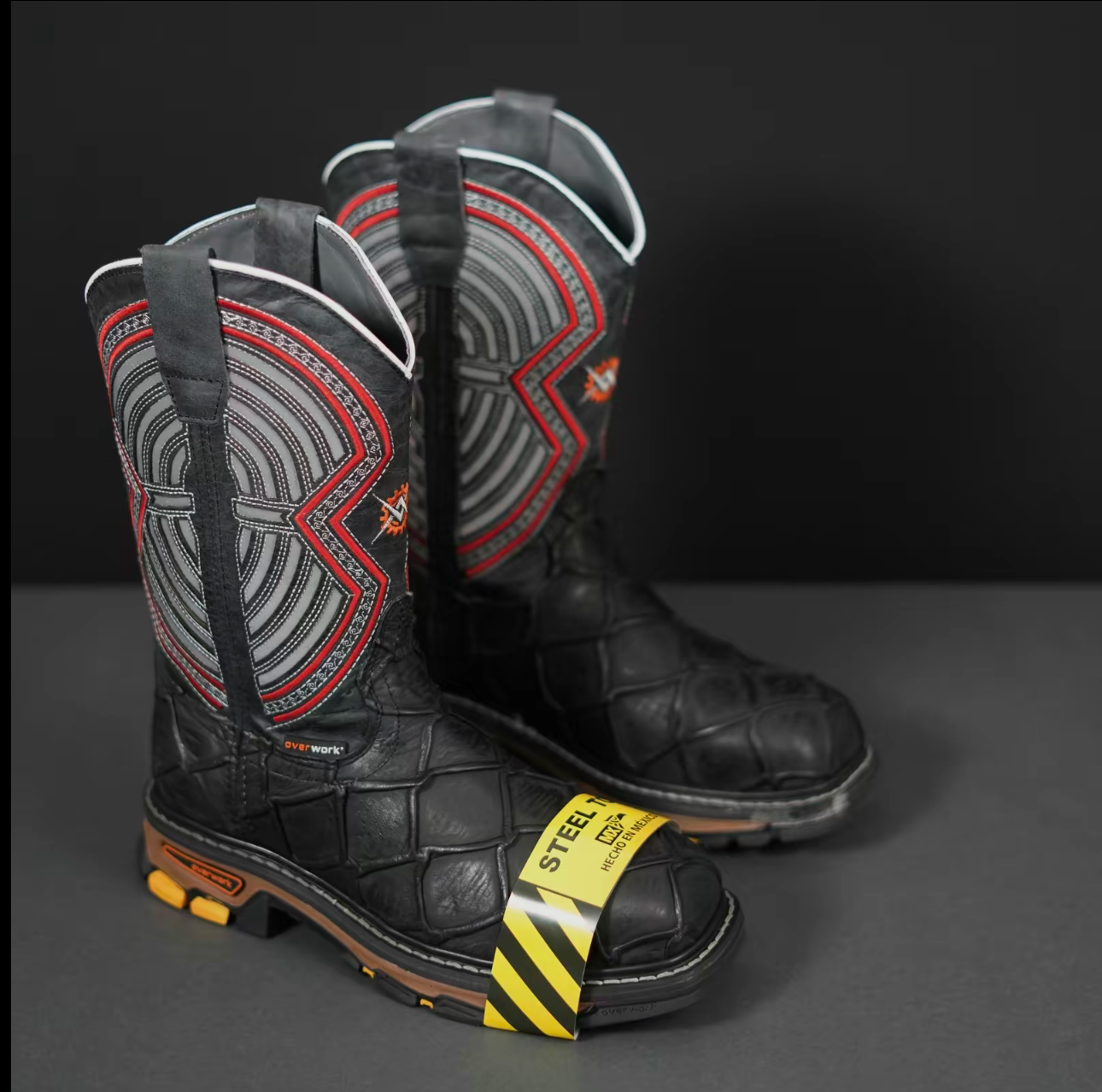 3026 Black Fish Leather Work Boots with Steel Toe