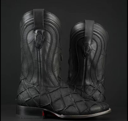 080 Pirarucu Print Matte Western Boots – Square Toe – Made in Mexico