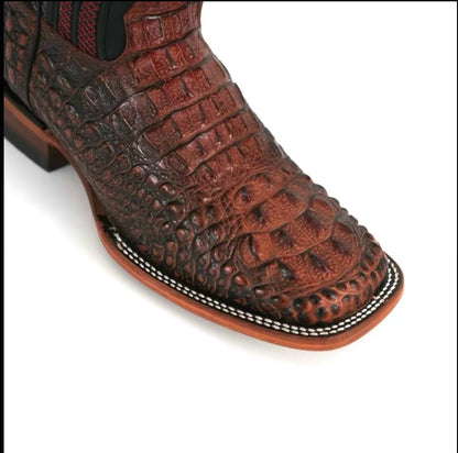 080 Nuca Print Western Men’s Boots – Ranch Style Square Toe Cognac