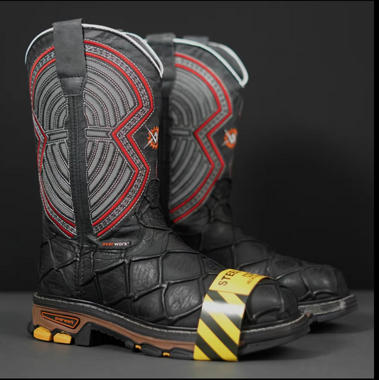 3026 Black Fish Leather Work Boots with Steel Toe