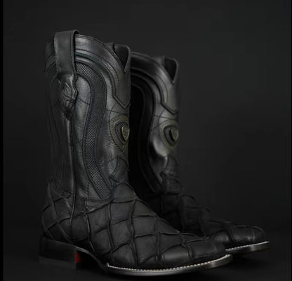 080 Pirarucu Print Matte Western Boots – Square Toe – Made in Mexico