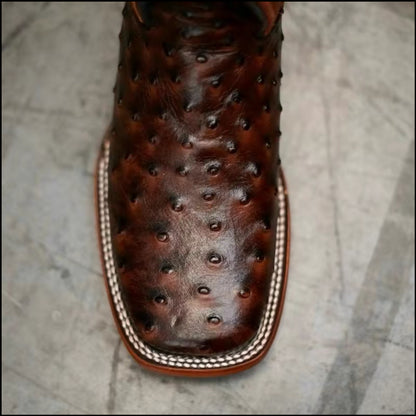 Botas Vaqueras Patron Boots 080 Avestruz Café – Puntera Cuadrada