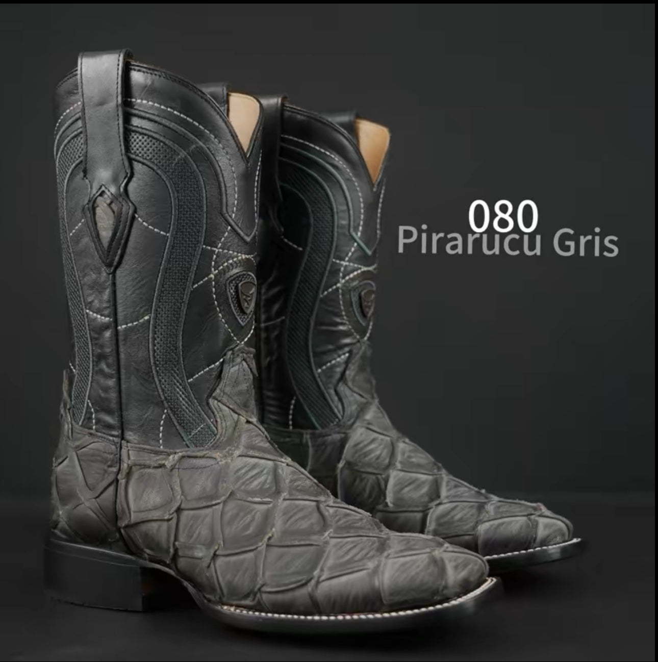 Botas Vaqueras Patron Boots 080 Pirarucú Gris Mate – Suela Natural