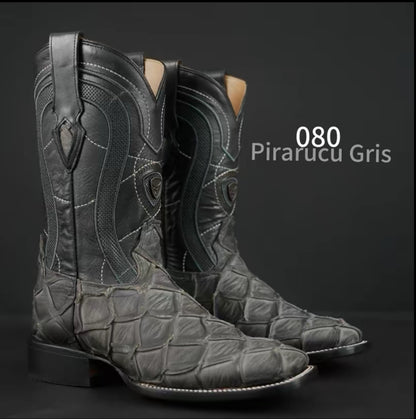 Botas Vaqueras Patron Boots 080 Pirarucú Gris Mate – Suela Natural
