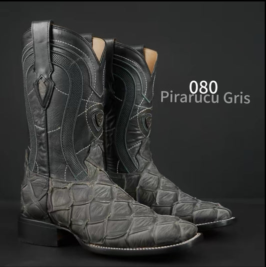 Botas Vaqueras Patron Boots 080 Pirarucú Gris Mate – Suela Natural