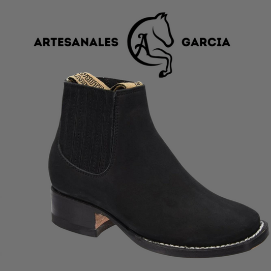 Botin Rodeo Punta Cuadrada Negro  Nobuck Gamuza WD739