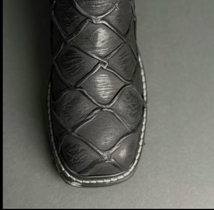 3026 Black Fish Leather Work Boots with Steel Toe