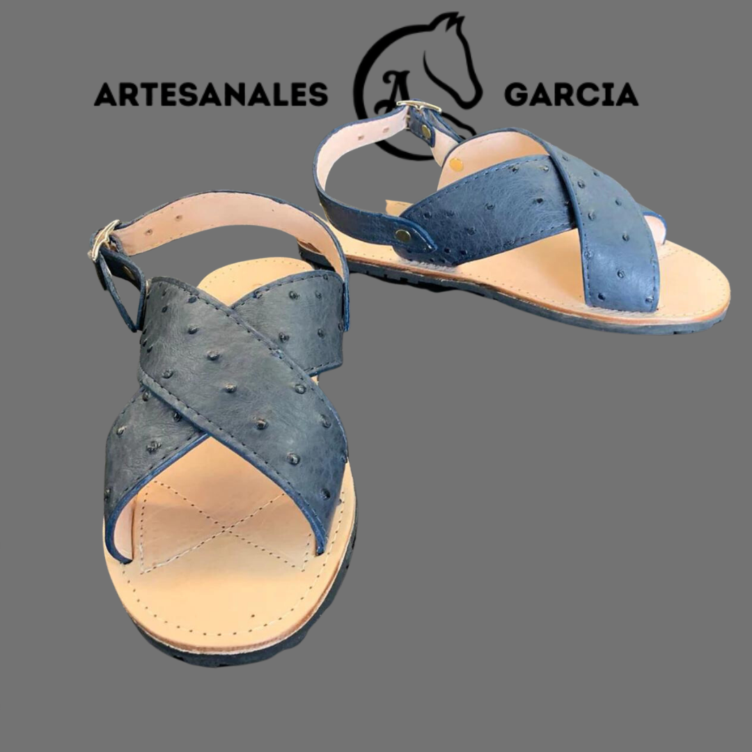 Huaraches Cruzado Avestruz Fino Blue Jean Original