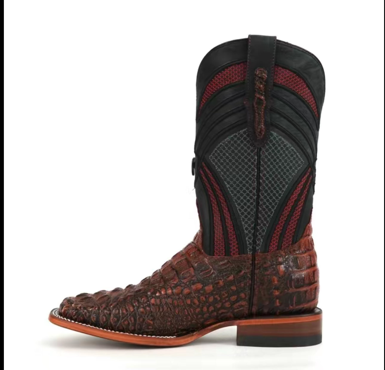 080 Nuca Print Western Men’s Boots – Ranch Style Square Toe Cognac