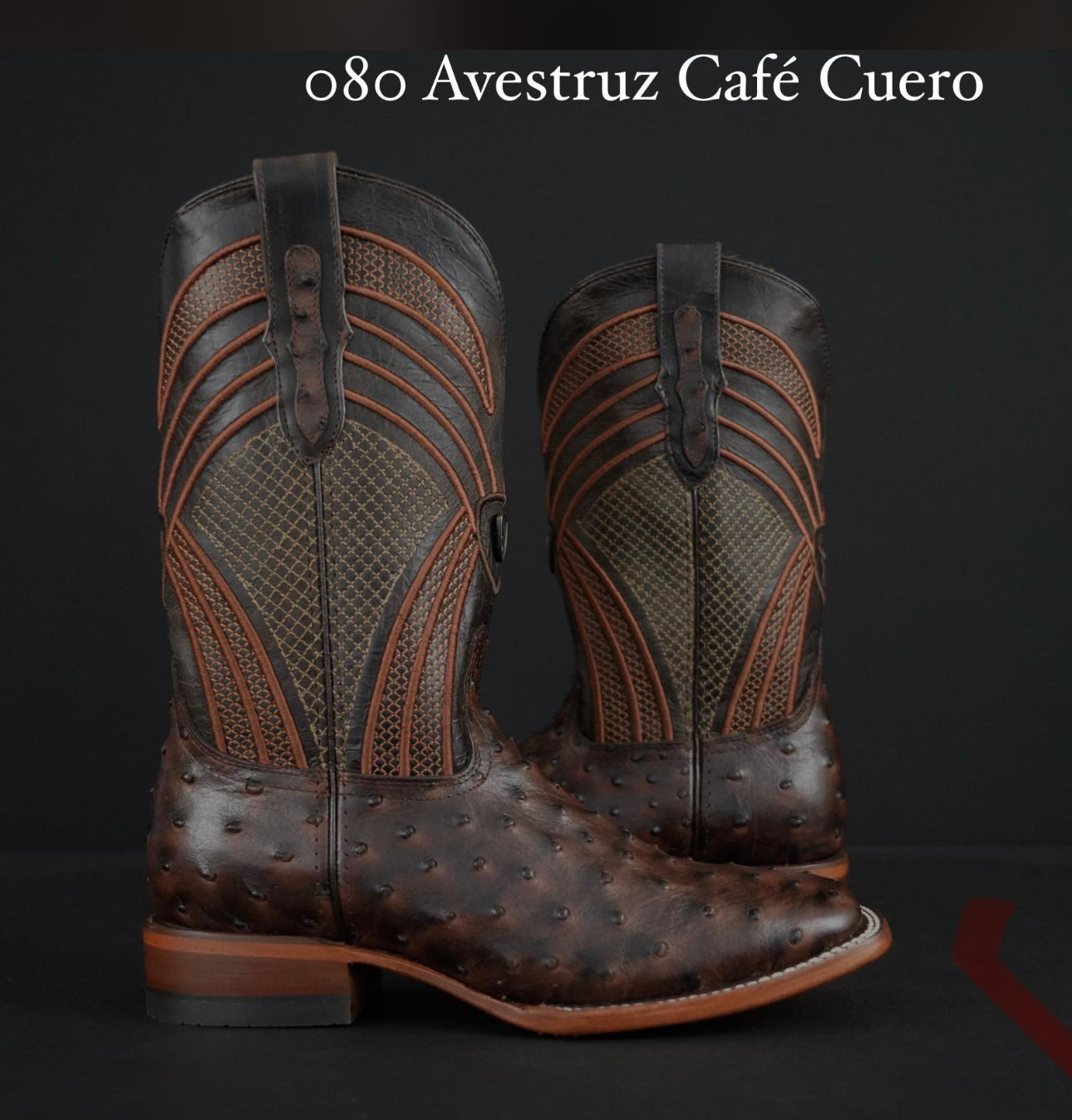 Botas Vaqueras Patron Boots 080 Avestruz Café – Puntera Cuadrada