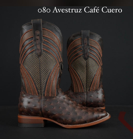 Botas Vaqueras Patron Boots 080 Avestruz Café – Puntera Cuadrada
