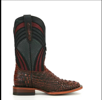 080 Nuca Print Western Men’s Boots – Ranch Style Square Toe Cognac