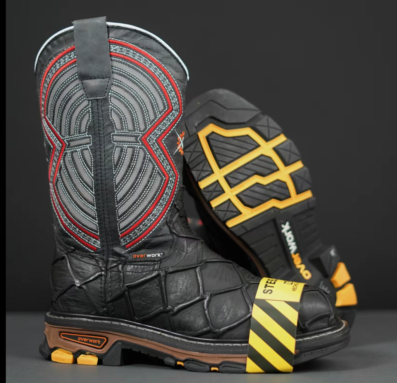 3026 Black Fish Leather Work Boots with Steel Toe