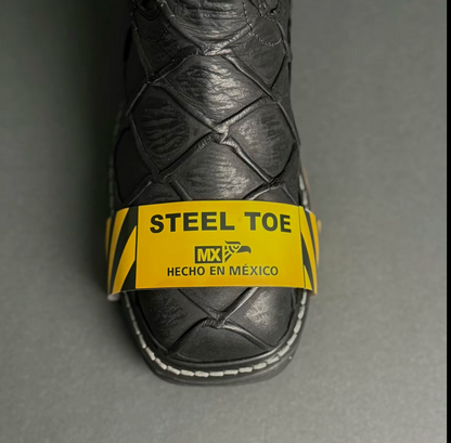 3026 Black Fish Leather Work Boots with Steel Toe