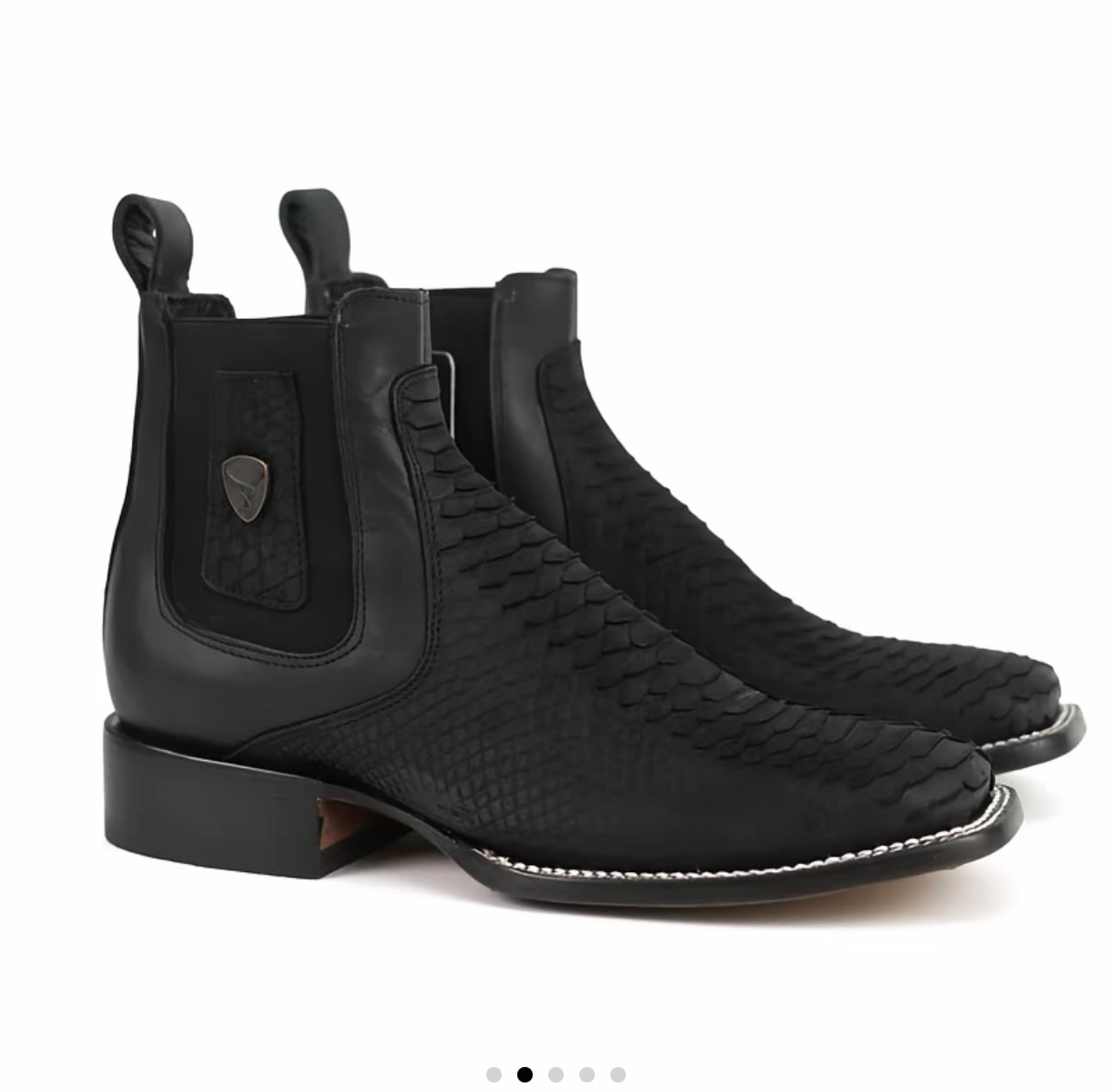 050 Botines Vaqueros Negros Estilo Pitón para Hombre – Bototín Ranchero (NO Exótica)