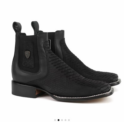 050 Botines Vaqueros Negros Estilo Pitón para Hombre – Bototín Ranchero (NO Exótica)
