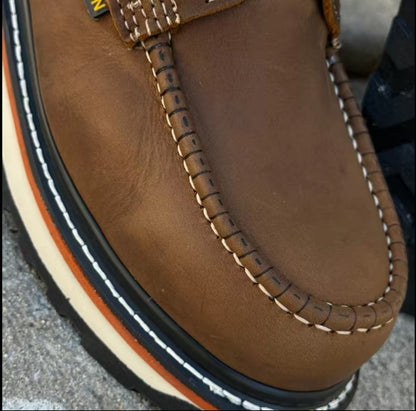 Men’s 6” Crazy Brown Moc Toe Work Boots – Full Grain Look – Durable Comfort Sole