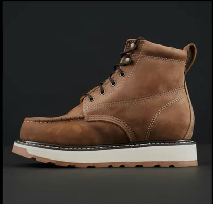 Men’s 6” Aztec Print Moc Toe Work Boots – Full Grain Leather, Lightweight Comfort Sole