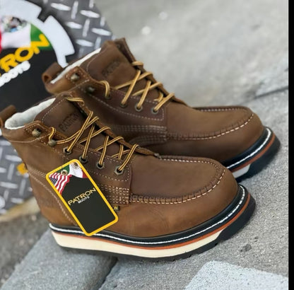Men’s 6” Crazy Brown Moc Toe Work Boots – Full Grain Look – Durable Comfort Sole