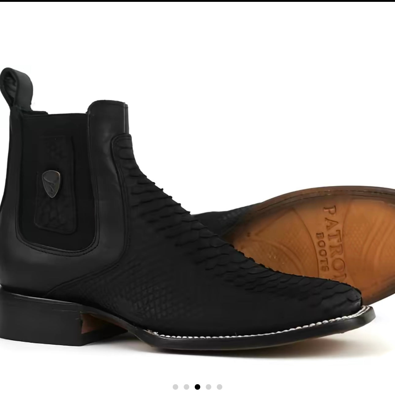 050 Botines Vaqueros Negros Estilo Pitón para Hombre – Bototín Ranchero (NO Exótica)