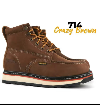Men’s 6” Crazy Brown Moc Toe Work Boots – Full Grain Look – Durable Comfort Sole