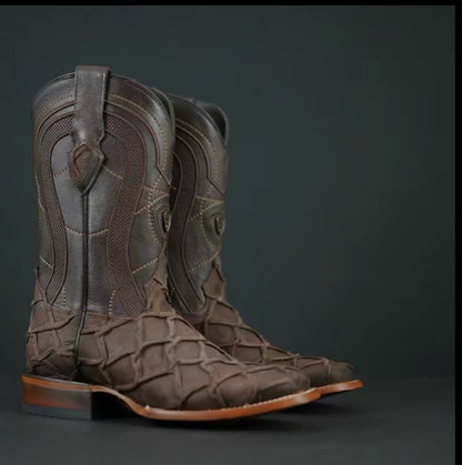 Botas Vaqueras Patron Boots 080 Pirarucú Choco Café – Puntera Cuadrada