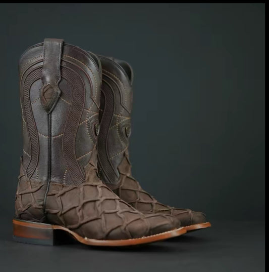 Botas Vaqueras Patron Boots 080 Pirarucú Choco Café – Puntera Cuadrada