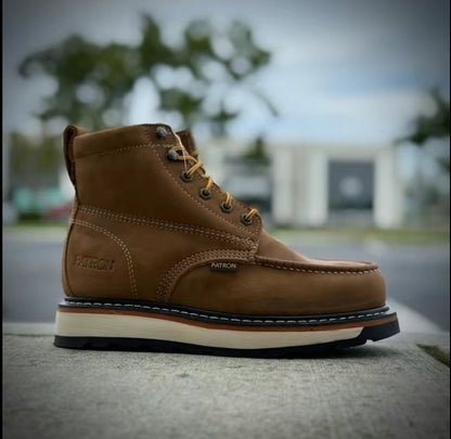 Men’s 6” Crazy Brown Moc Toe Work Boots – Full Grain Look – Durable Comfort Sole