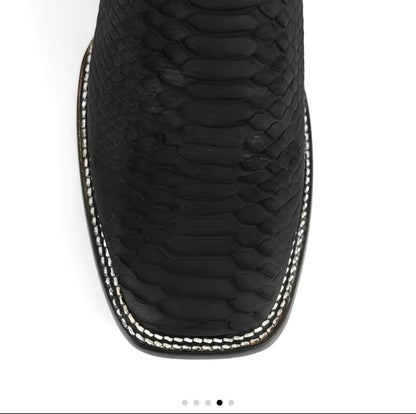 050 Botines Vaqueros Negros Estilo Pitón para Hombre – Bototín Ranchero (NO Exótica)
