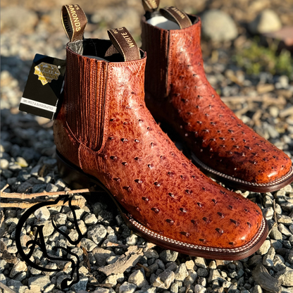 Botin Rodeo Punta Cuadrada Avestruz Original Cognac