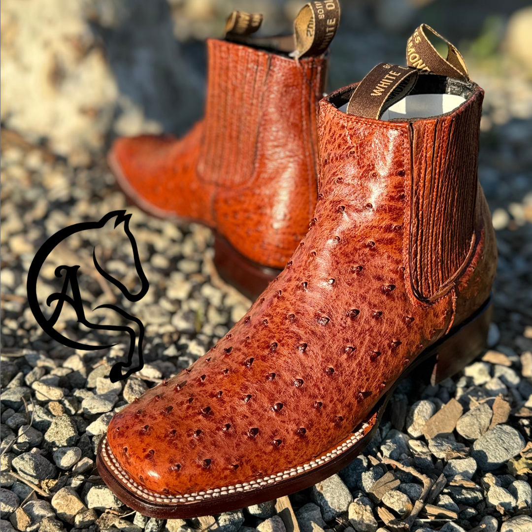 Botin Rodeo Punta Cuadrada Avestruz Original Cognac