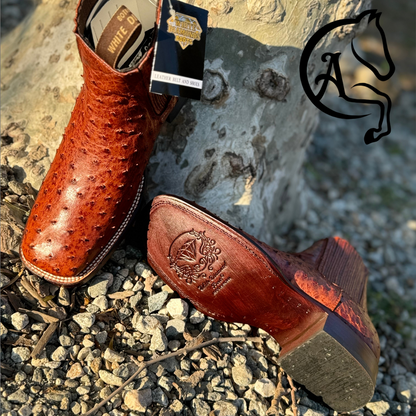 Botin Rodeo Punta Cuadrada Avestruz Original Cognac